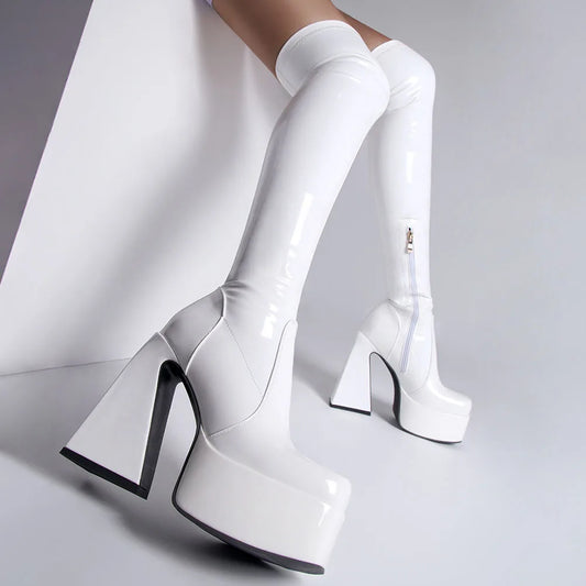 Platform Over The Knee High Boots 2022 Brand Design Zipper White Black Fashion Motorcycle Boots Sexy Party Walking Comfy Shoes boots_platform