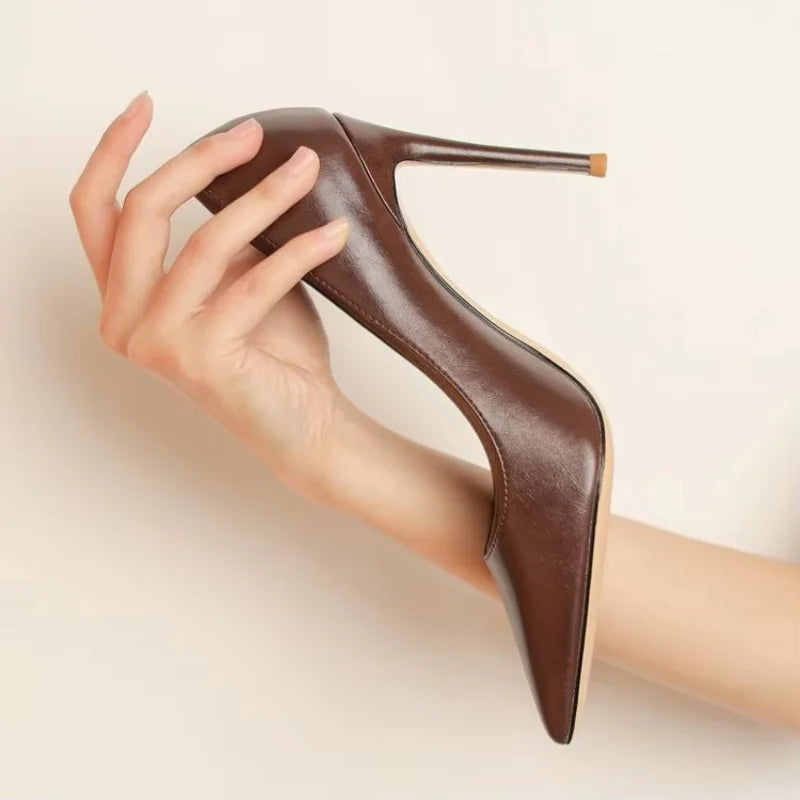 brown light Heels for women luxury Spring High Heels Shoes Stiletto Pointed Toe Pumps Leather Ladies Prom Party Shoes Women heels_stiletto