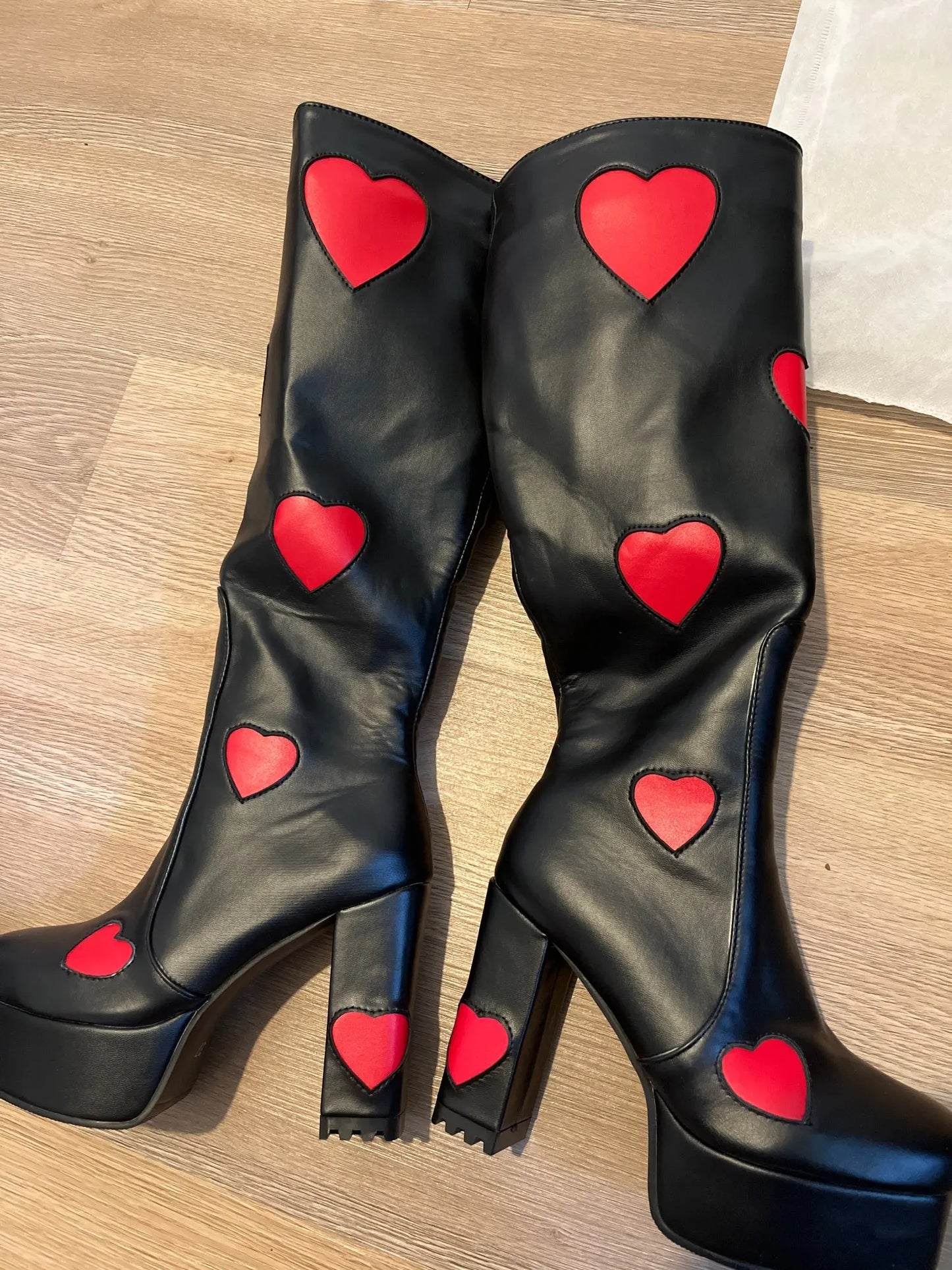 RIBETRINI Brand Design Candyfloss Love Heart Print Mid Calf Boots Zip Platform Block Heels Chunky Trendy Shoes Woman Big Size 43 boots_platform