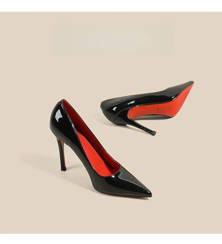 7cm Black Red Sole High Heels Spring Pointed Toe Stiletto Heel Sexy Shiny Single Shoes Fashion Patent Leather Women's Shoes heels_stiletto