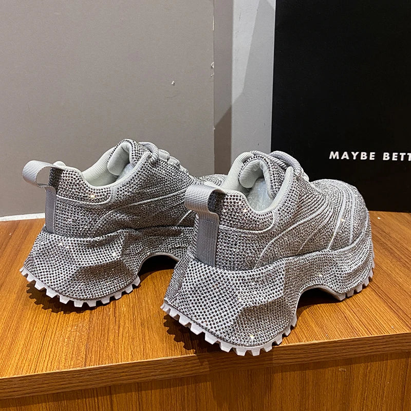 Women's Rhinestone Shoes Luxury Rhinestones Platform Sneakers Outdoor Anti slip Running Shoes 7cm Thick-soled Casual Shoes sneakers_platform