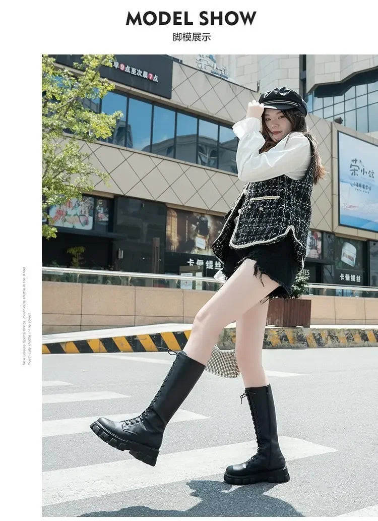 Women's Mid Calf Boots Padded Shoes Knee High Winter Sneakers Punk Style  Casual White Black  Platform Woman 2026 New boots_platform