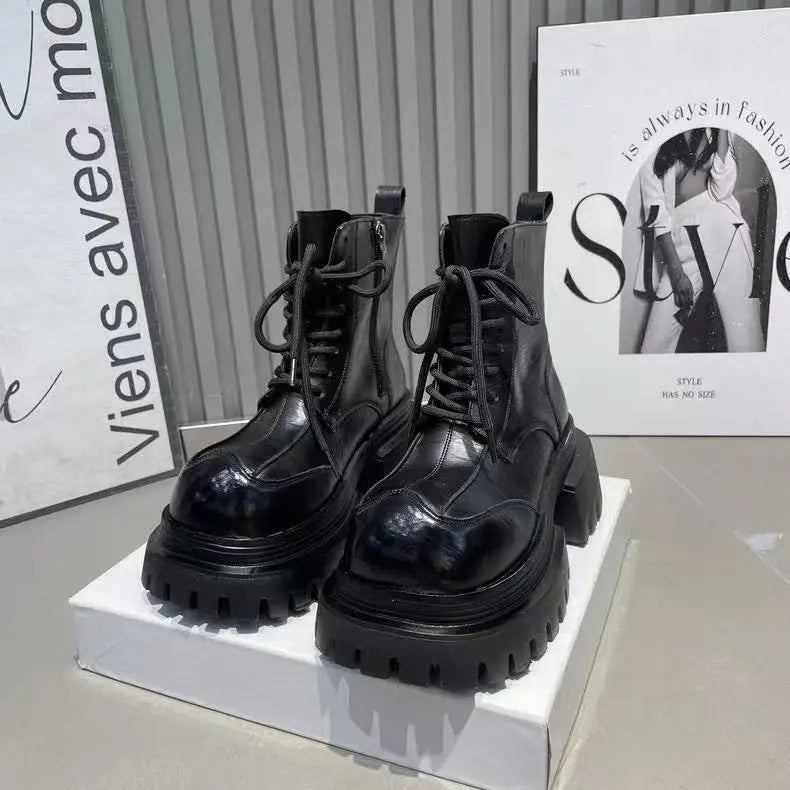 Women's Boots Flats Platform Designer Fad Sport Shoes for Woman Ankle Boots 2025 Winter New Trend Retro Motorcycle Boots Mujer boots_platform