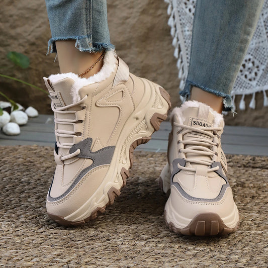 Woman Winter Sneakers 2025 New Keep Warm Thick Bottom Dad Shoes Women Comfort Casual Snow Boots Female High Top Chunky sneakers_platform