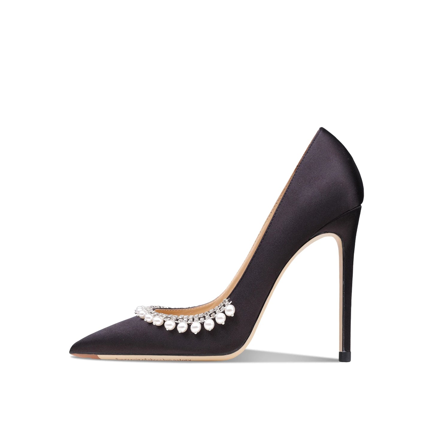 Genuine Leather Black Pearl Buckle High Heels For Women 2024 New Style Stiletto Pointed Shallow Mouth Dress Banquet Satin Pumps heels_stiletto