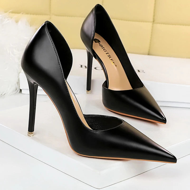 BIGTREE Shoes Black Women Pumps Quality Leather Women Shoes High Heels Fashion Wedding Shoes Stiletto Luxurious Elegant Pumps heels_stiletto