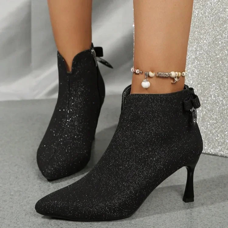 2025 Women's Thin High Heels Boots Autumn New Fashion Zip Shoes Women Bling Sexy Pointed Toe Party Ankle Boots Women Botas Mujer boots_highheel