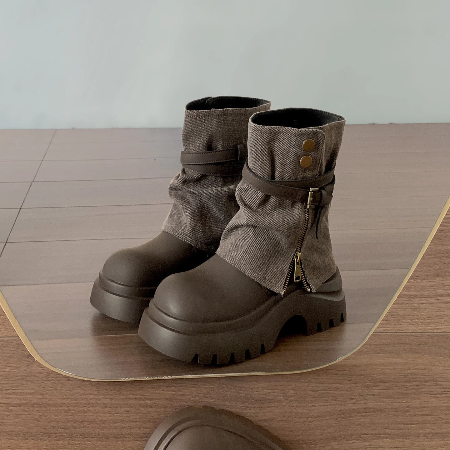 Winter Punk Style Women Pipe Ankle Boots Fashion Belt Buckle Shoes Ladies Concise Platform Heel Short Booties Zapatos De Mujer boots_platform