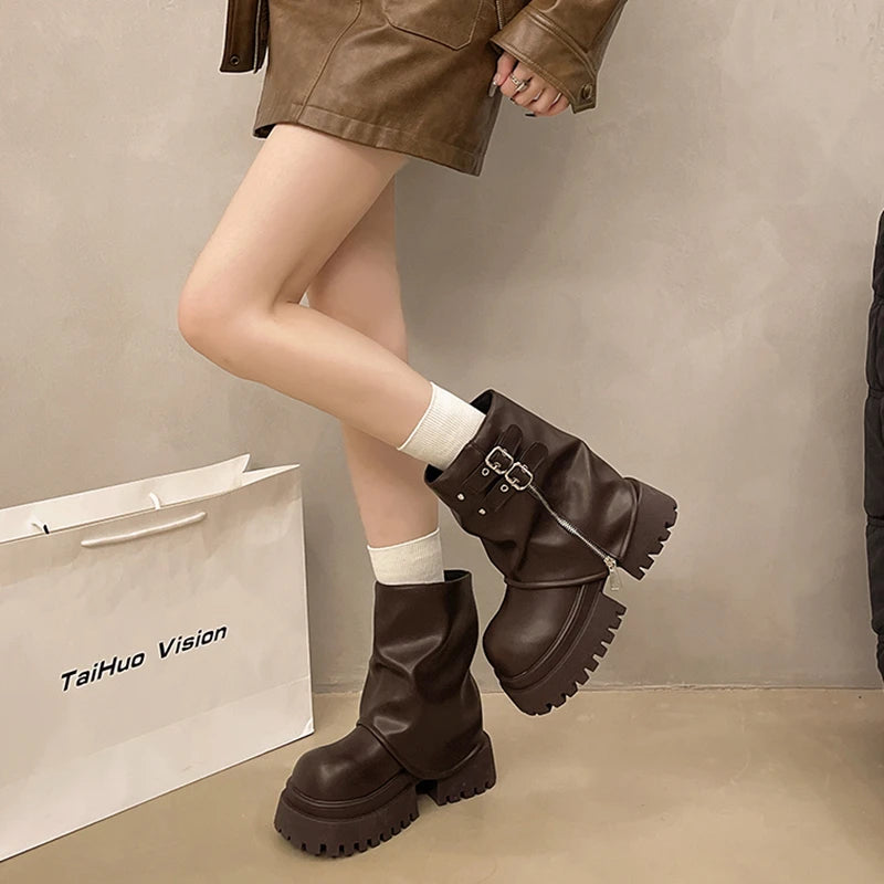Designer Women Trouser Legs Short Boots Female Platform Thick Bottom Knight Booties Autumn Winter Shoes boots_platform