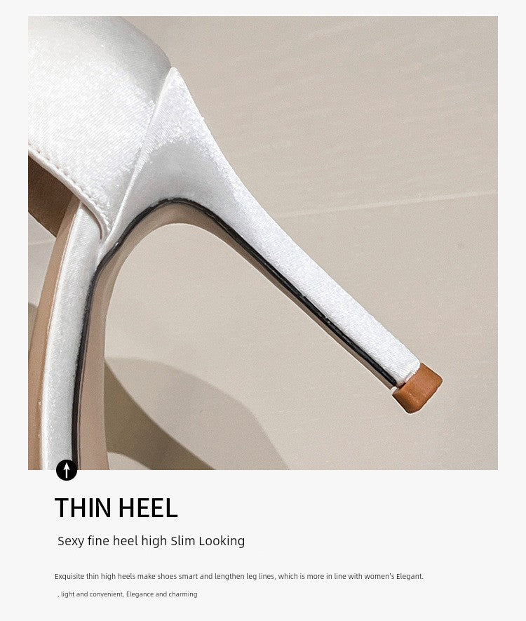 White Main Wedding Shoes Satin Flats Buckle High Heels Elegant Hollowed Sandals Plus Size Women's Shoes 41-43 heels_bridal