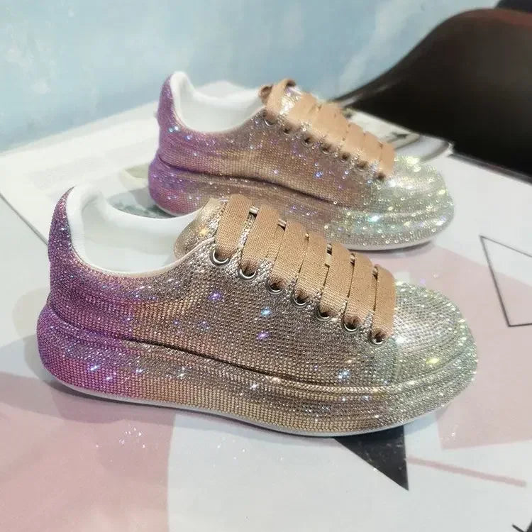 Autumn Leather Women Shoes New Style Fashion Pink Platform Shoes Ins Platforms Sneakers Tide Shine Bling Rhinestone Shoes sneakers_platform