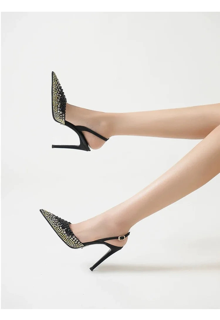 Luxury Rhinestones Gradient Slingbacks Women Pumps Fashion Bling Crystal Banquet Stiletto High Heels Fashion Party Prom Shoes heels_stiletto