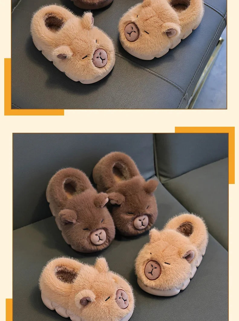 Capybara Winter Cartoon Parent-child Cotton Shoes Warm Plush Slippers Children's Anti Slip Platform Women Indoor Warm Home Shoes kids_shoes