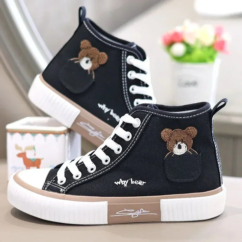 Cute Women's Canvas Shoes Women Shoes Pocket Bear Ladies Sneakers Versatile Female Vulcanized Shoes High Toc Zapatos Para Mujere sneakers_women