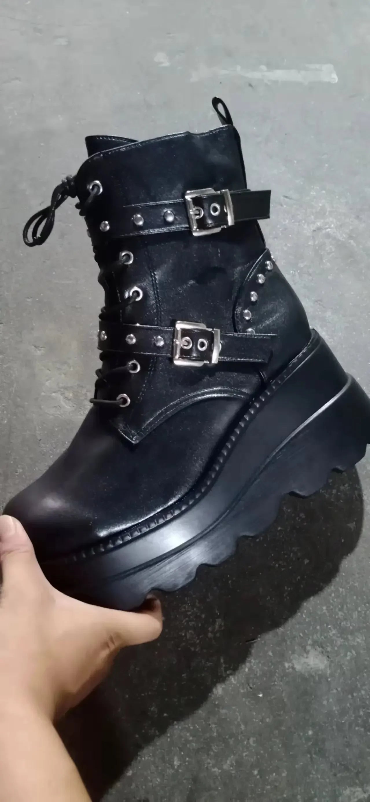 New Women's Pu Leather Ankle Boots Women Autumn Winter Round Toe Lace Up Shoes Woman Motorcycle Platform Botas Gothic Shoes boots_platform