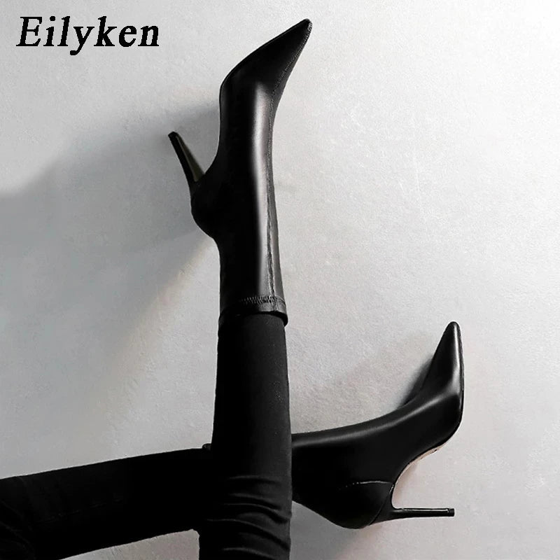 Eilyken Fashion Winter High Quality Soft PU Leather Socks Women Ankle Boots Street Style Pointed Toe Thin Heels Ladies Botines boots_highheel