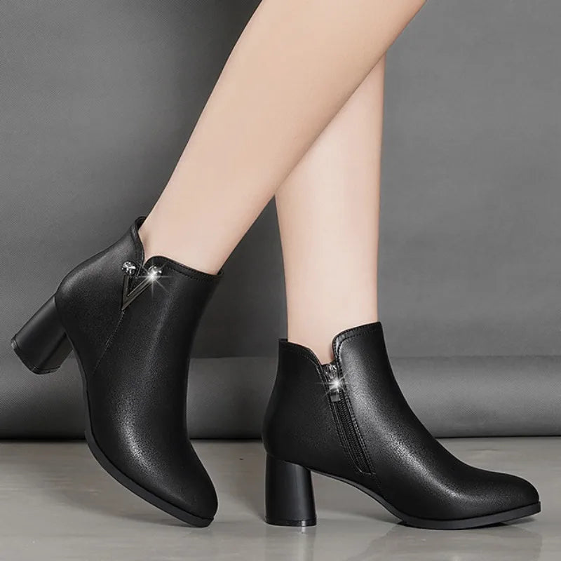Ladies Shoes 2026 Ankle Women's Boots Retro Modern Boots Women Crystal Pointed Toe Med Heel Side Zip Shoes Female Zapatos Mujer boots_highheel