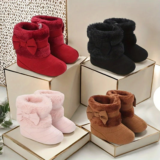 0-18M baby shoes Girls winter plush comfort snow boots cute bow cotton shoes baby soft soled non-slip toddler shoes kids_shoes