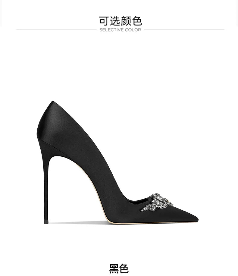 2025 Black Silk High-end Temperament Pointed Head Stiletto High Heels Women heels_stiletto