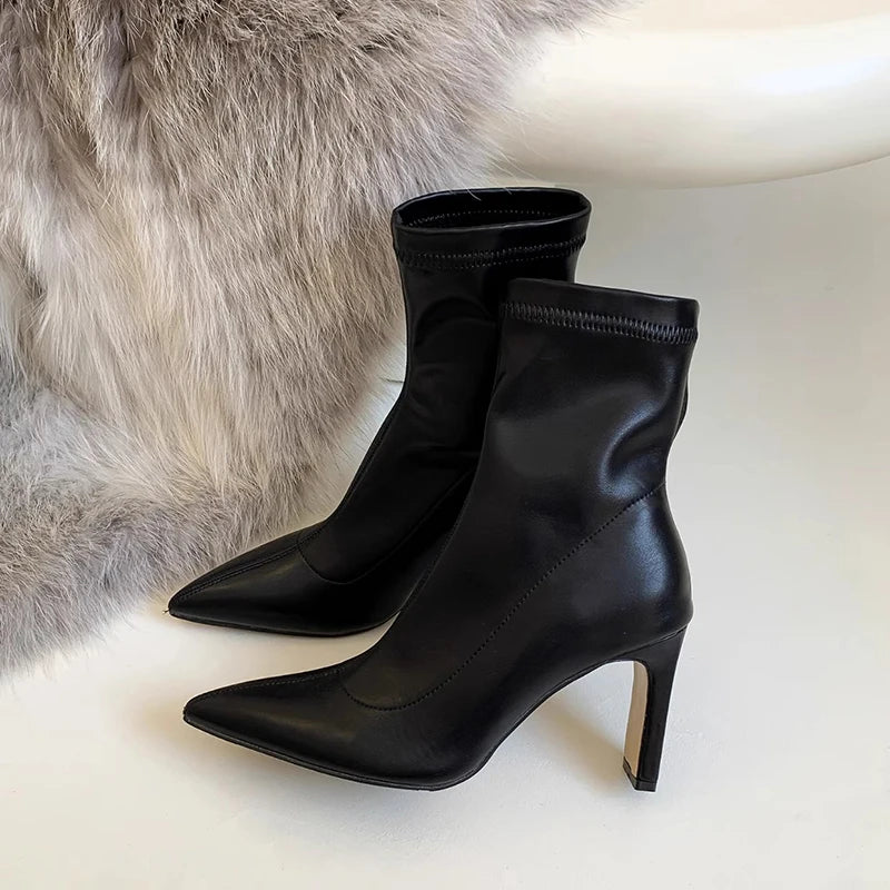 High Heel Women Slim Ankle Boots Fashion Elegant Pointed Toe Short Booties Spring Autumn Laides Street Style Shoes boots_highheel