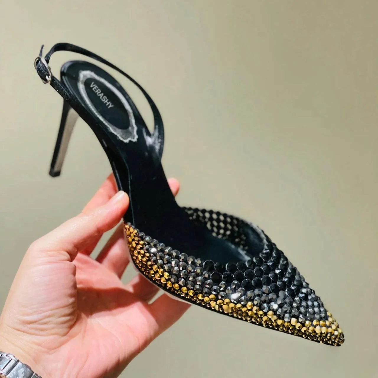 Luxury Rhinestones Gradient Slingbacks Women Pumps Fashion Bling Crystal Banquet Stiletto High Heels Fashion Party Prom Shoes heels_stiletto