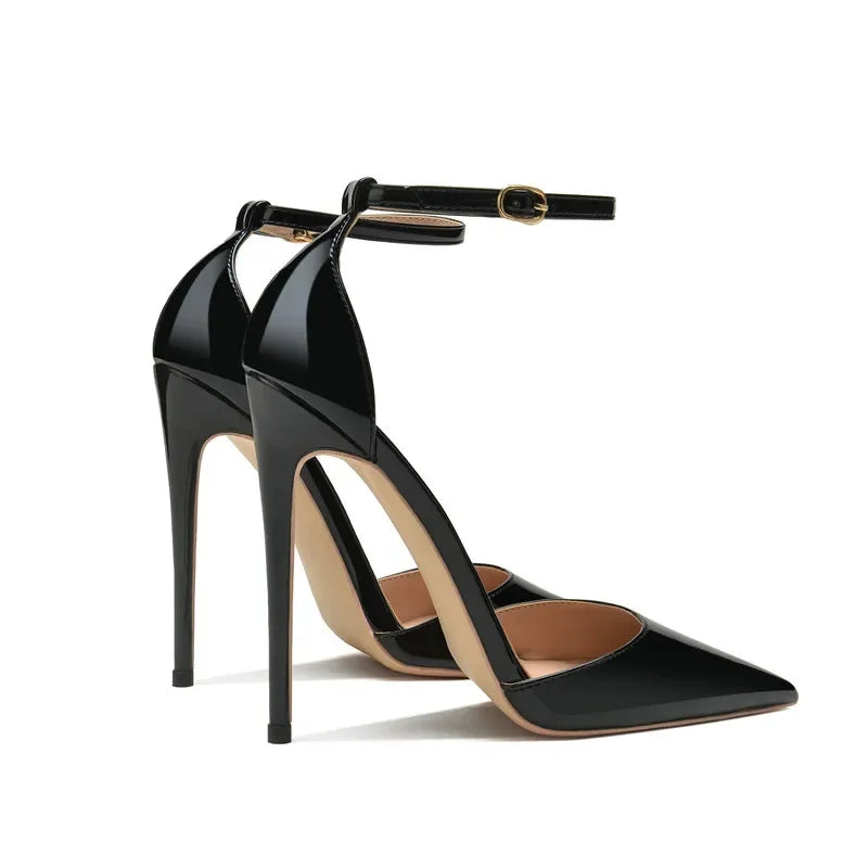 Patent Leather Women Ankle Strap Stiletto Pumps Pointed Toe Sexy High Heel Shoes 8cm 10cm 12cm Customize 33-46 Talon Femme heels_stiletto