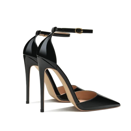 Patent Leather Women Ankle Strap Stiletto Pumps Pointed Toe Sexy High Heel Shoes 8cm 10cm 12cm Customize 33-46 Talon Femme heels_stiletto