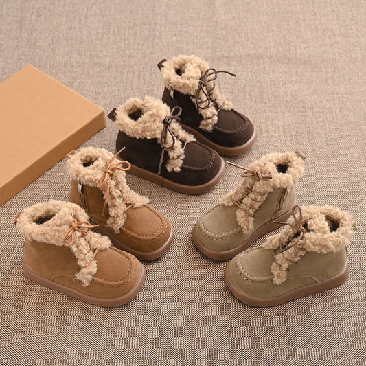 Children Thick Sole Suede Snow Boots Girls Casual Warm Anti-slip Winter Cotton Shoes Casual Outdoor Fashion Flat Footwear H11103