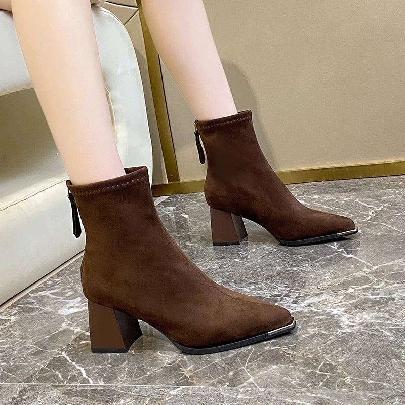 Winter Women Thick Heel Ankle Boots Fashion Pointed Toe Mordern Short Booties Street Style Party Stripper Female Shoes boots_highheel