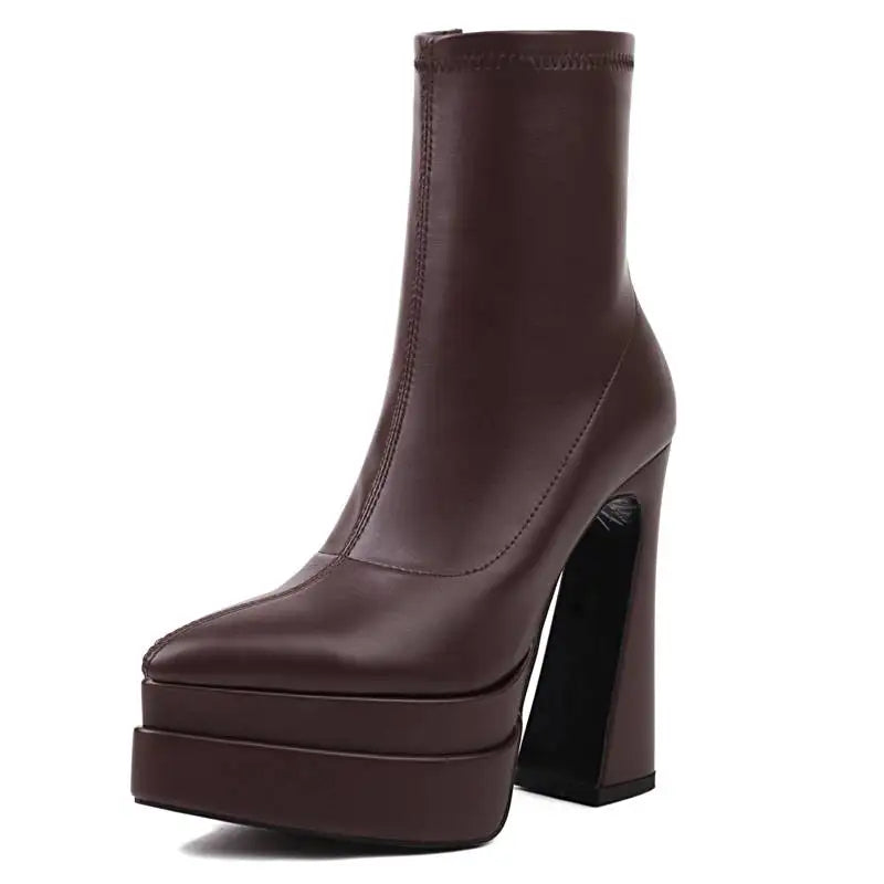 REAVE CAT Ladies Boots 15cm Shaft Stretchy Pointed Toe High Heel 6 inch Platform 5cm Big Size 46 Party boots_platform