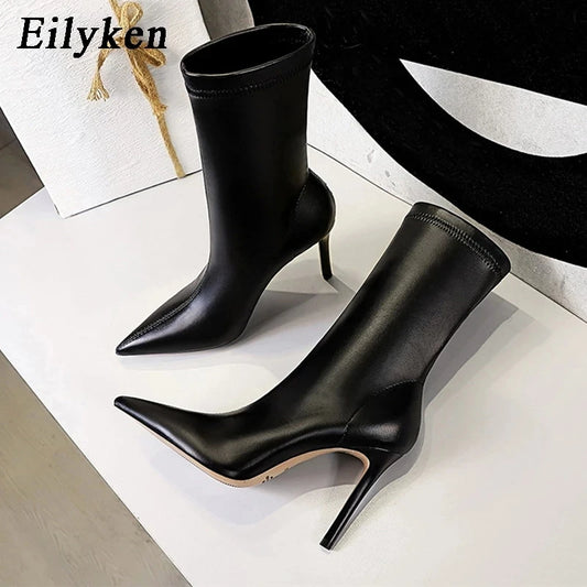 Eilyken Fashion Winter High Quality Soft PU Leather Socks Women Ankle Boots Street Style Pointed Toe Thin Heels Ladies Botines boots_highheel