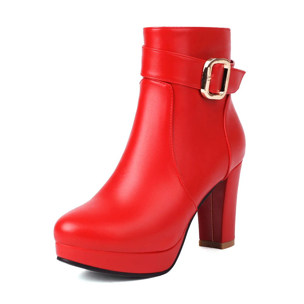Beige Ankle Boots Women Platform Shoes Fashion Buckle High Heels Red Black Autumn Winter Women's Short Boot Size 40 41 Free Ship boots_platform