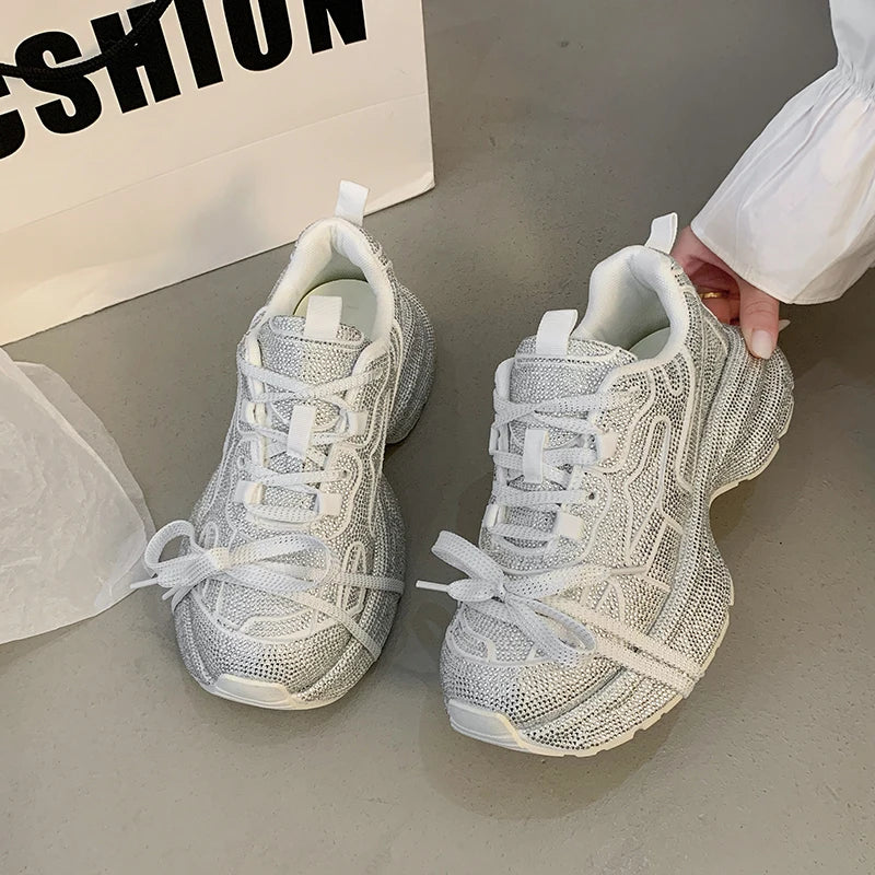 Man Tian Xing Shui Diamond Dad's Shoes for Women 2025 New Fashionable and Stylish Thick Soled Casual Sports Shoes sneakers_platform