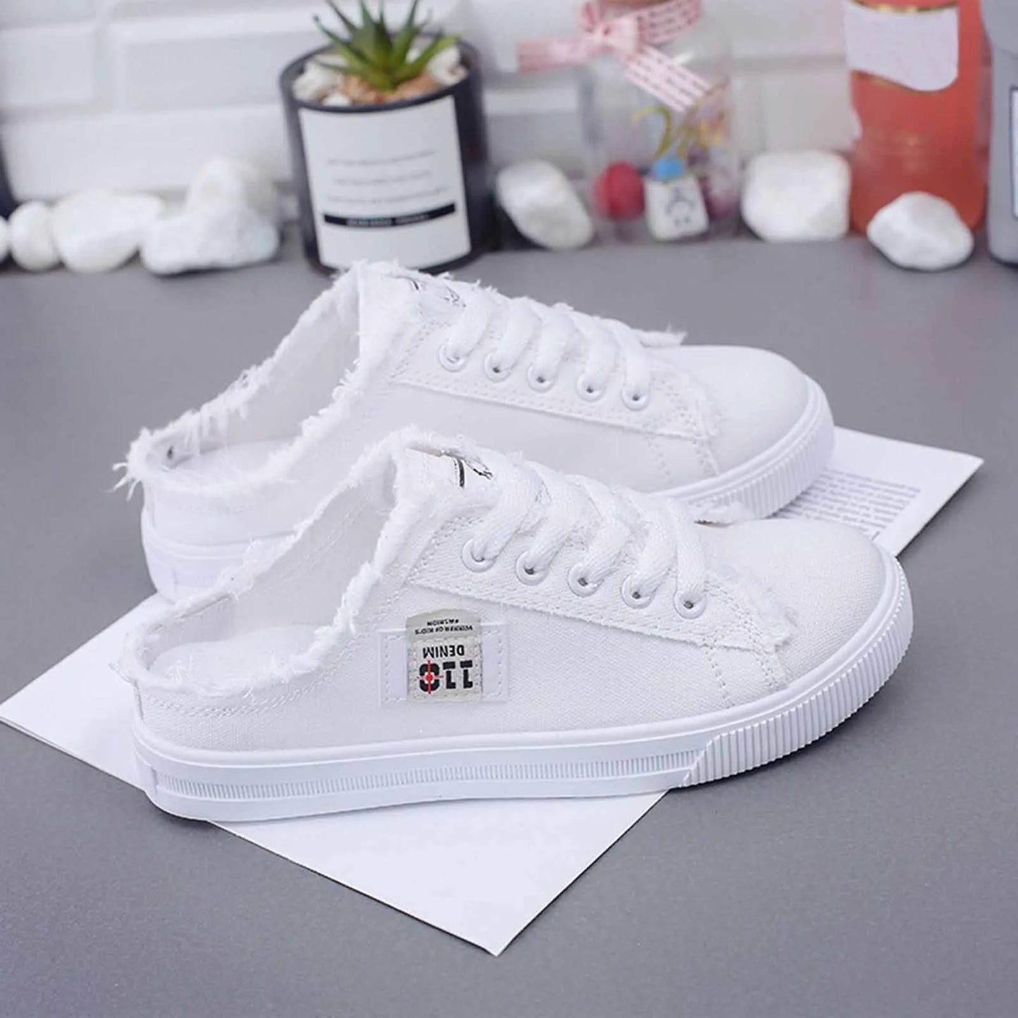 Womens Half Slipper Sneakers Comfortable Women Casual Shoe Lace-up Women Flat Shoes Breathable Canvas Shoes Anti-slip Zapatillas sneakers_women