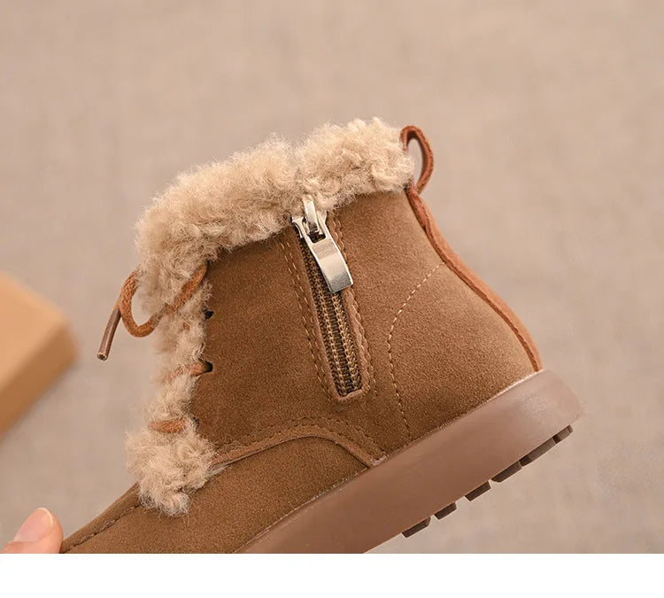 Children Thick Sole Suede Snow Boots Girls Casual Warm Anti-slip Winter Cotton Shoes Casual Outdoor Fashion Flat Footwear H11103