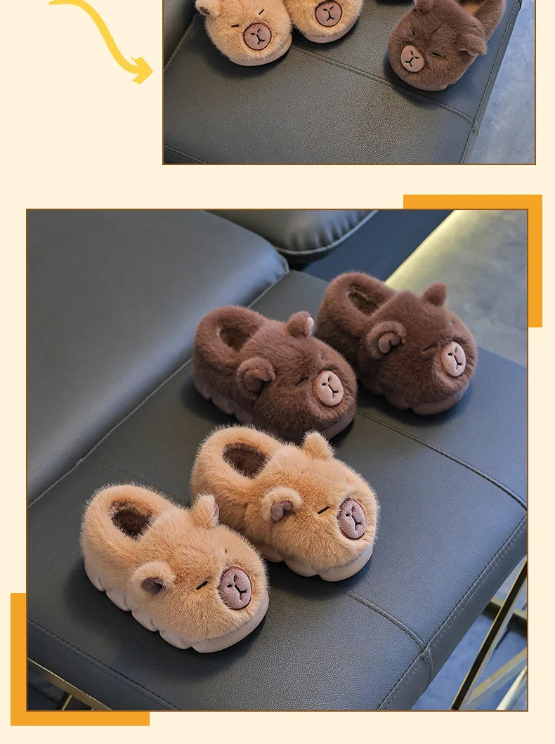 Capybara Winter Cartoon Parent-child Cotton Shoes Warm Plush Slippers Children's Anti Slip Platform Women Indoor Warm Home Shoes kids_shoes