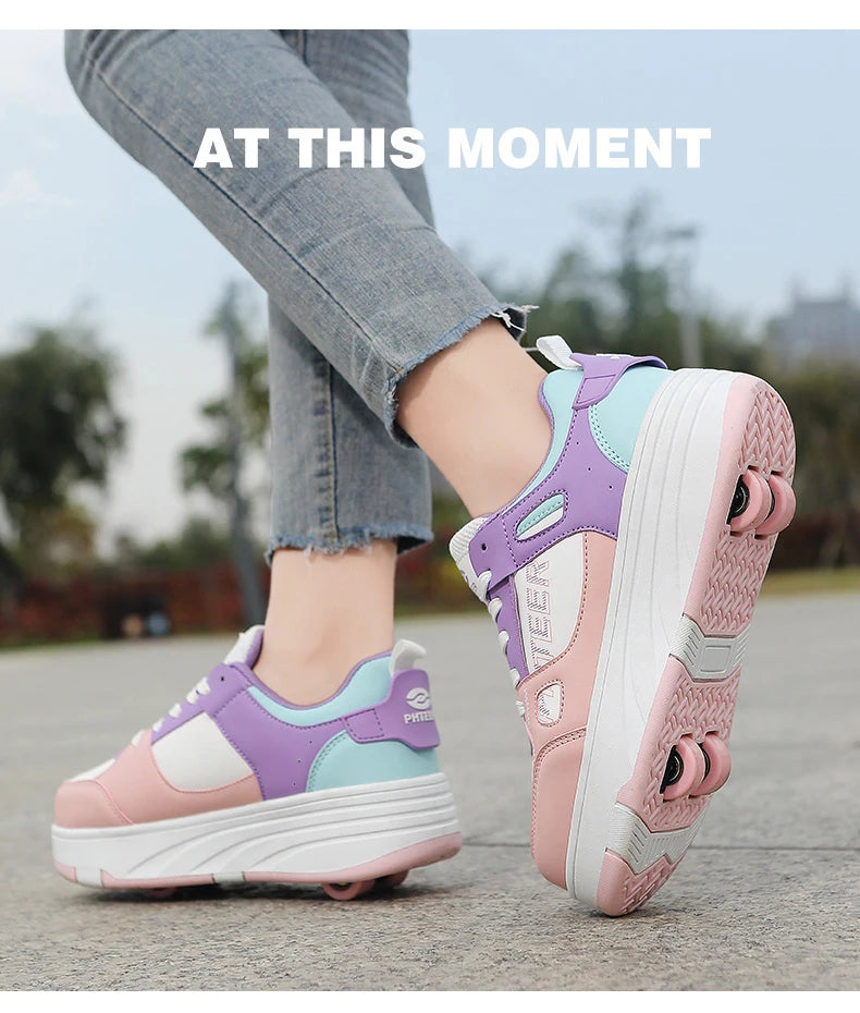Fashion Double Row 4-Wheel Skates Roller Shoes with Wheels Dual-Purpose Roller Sneakers for children and adults kids_shoes