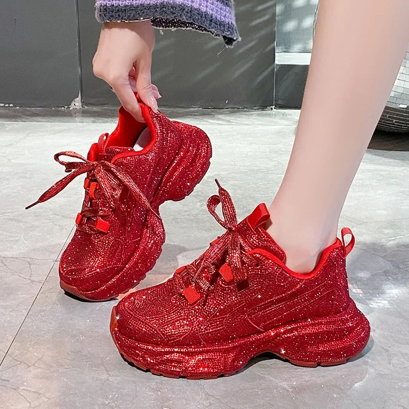 Luxury Full Diamond Thick soled Sneakers Designer Anti slip Running Shoes Women's Fashion Tennis ShoesHigh Quality Casual Shoes sneakers_platform