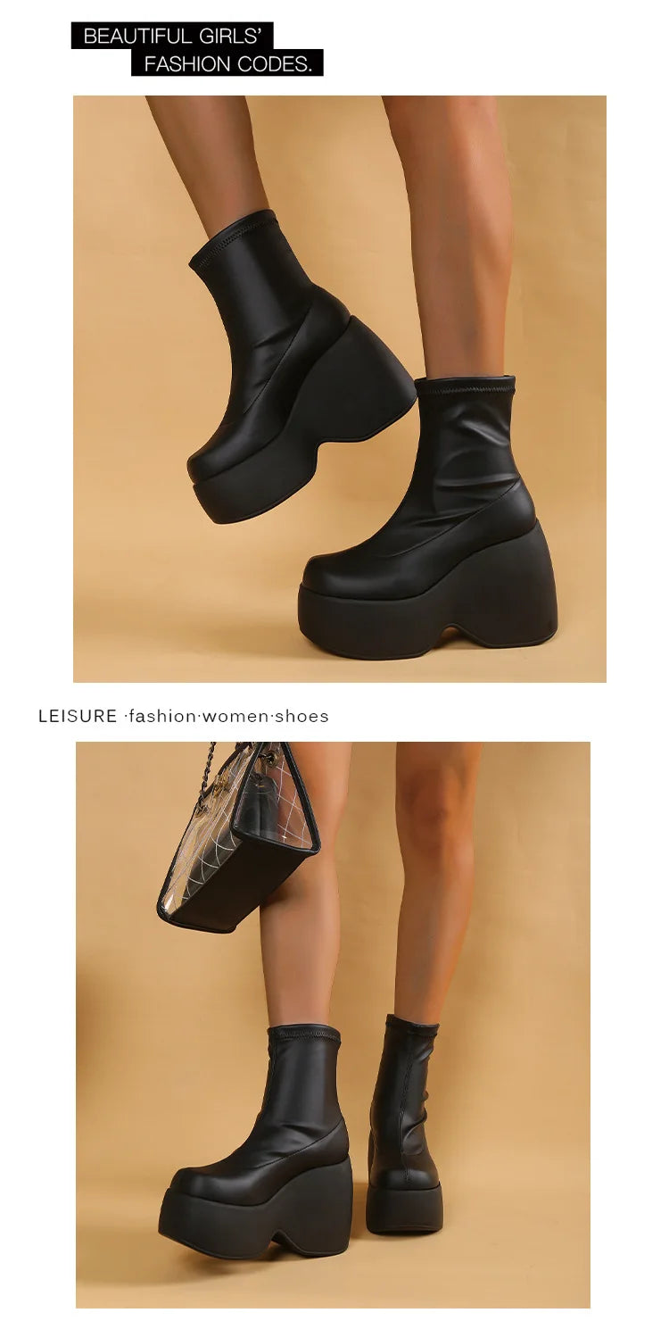 Brand Women Boots Gothic Style Platform Women Ankle Boots High Quality Walking Comfy Woman Shoes New Sexy High Heels Big Size 43 boots_platform