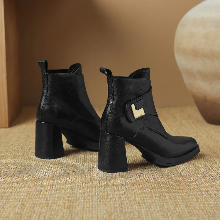 NEW Autumn/Winter Women Boots Genuine Leather Shoes for Women Pointed Toe Chunky Heel Shoe High Heel Modern Boots Platform Shoes boots_platform