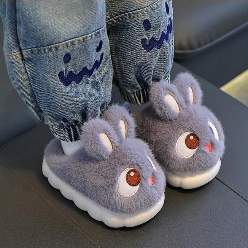 Winter Children's Cotton Shoes 2025 New Cute Rabbits Warm Plush Girls' Slippers Faux Fur Anti Slip Flat Boys' Home Slippers kids_shoes