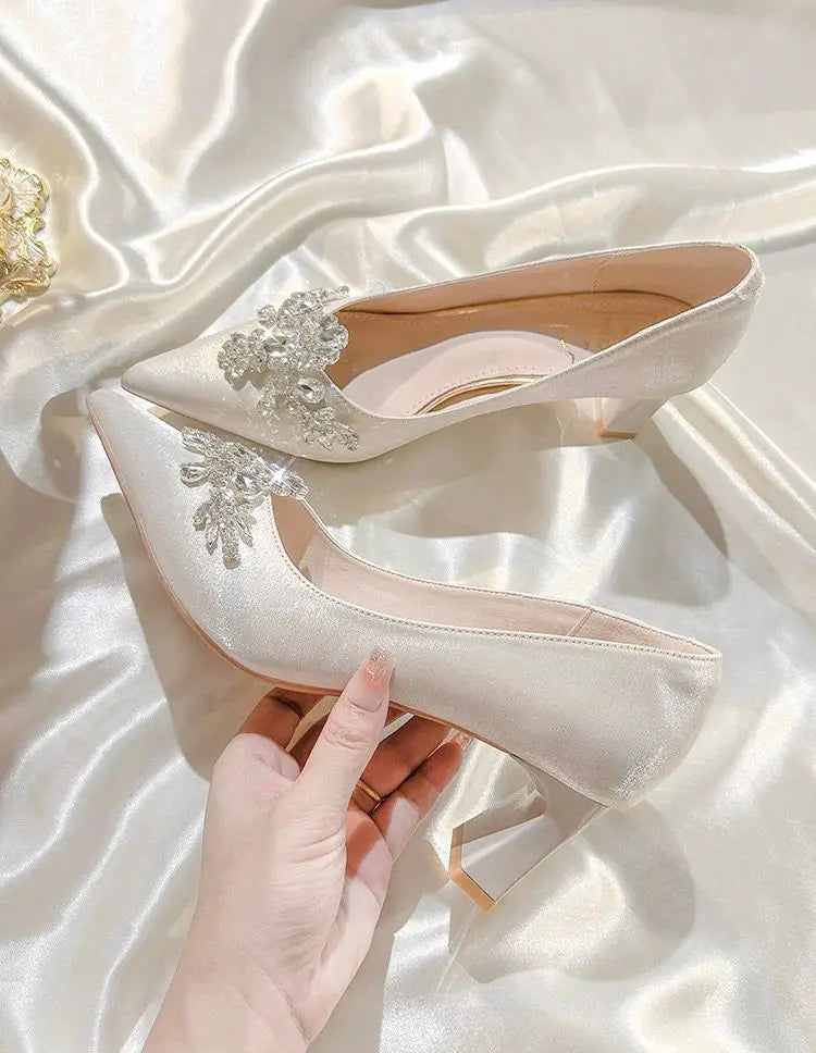 Gold  Heels Fine Heeled Shoes Sexy Pump 2024 All-Match Slip On Sandals Ladies Pointed Wedge Lace-Up Stiletto Crossdressers Cryst heels_stiletto