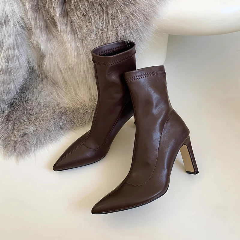 High Heel Women Slim Ankle Boots Fashion Elegant Pointed Toe Short Booties Spring Autumn Laides Street Style Shoes boots_highheel