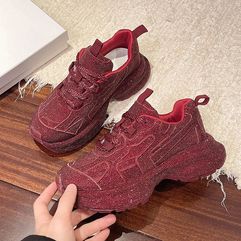 Luxury Full Diamond Thick soled Sneakers Designer Anti slip Running Shoes Women's Fashion Tennis ShoesHigh Quality Casual Shoes sneakers_platform