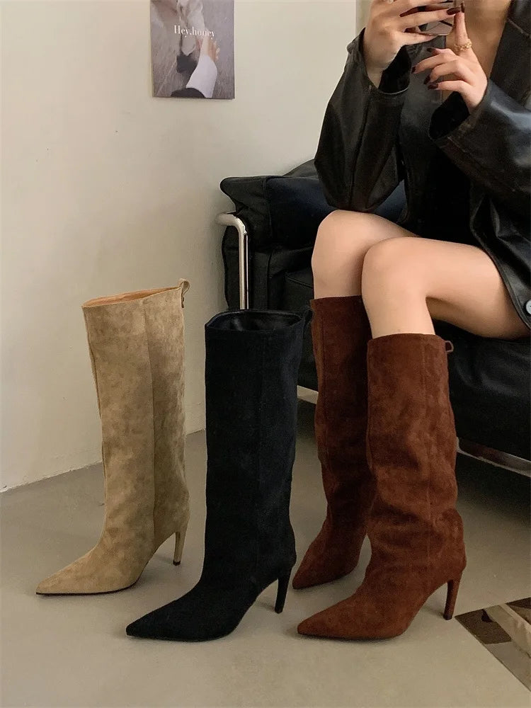 Eilyken Street Style Winter Pointed Toe Women Knee-High Boots Sexy Thin Thin Heels Female Shoes Punk Vintage Long Booties boots_highheel