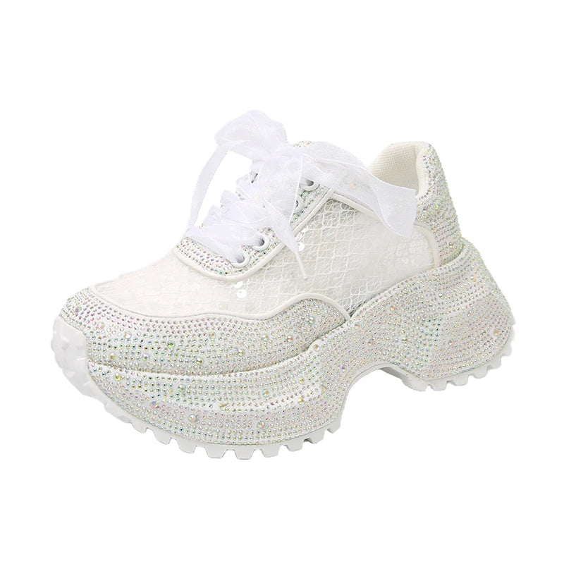 Women Shiny Rhinestones Shoes Summer Breathable Mesh Casual Sneakers Women Sport Shoes Platform Luxury Shoes zapatos mujer sneakers_platform