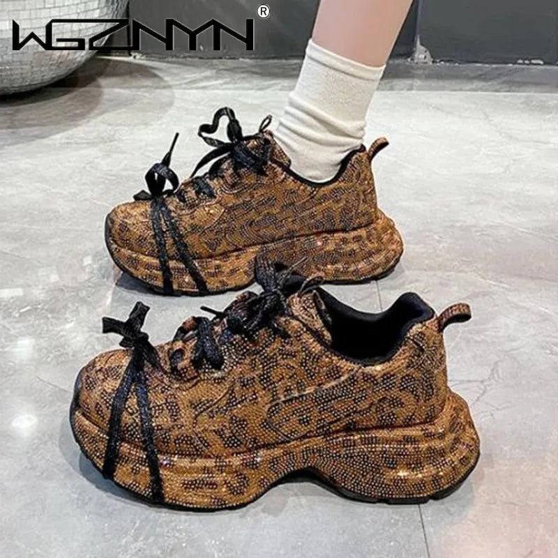 Designer Chunky Sneakers Women Bling Running Shoes Fashion Casual Genuine Leather Breathable Height Increased Flat Platform Shoe sneakers_platform