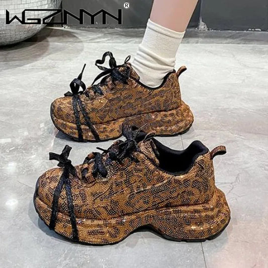 Designer Chunky Sneakers Women Bling Running Shoes Fashion Casual Genuine Leather Breathable Height Increased Flat Platform Shoe sneakers_platform