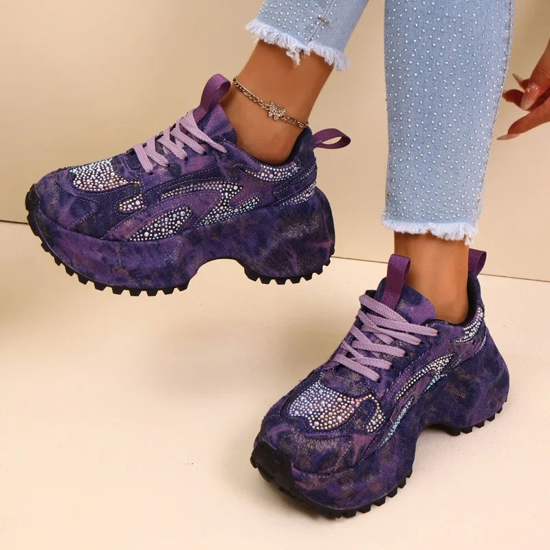 Fall 2025 New Heavy Industry Denim Rhinestone Platform Casual Women's Sneakers sneakers_platform