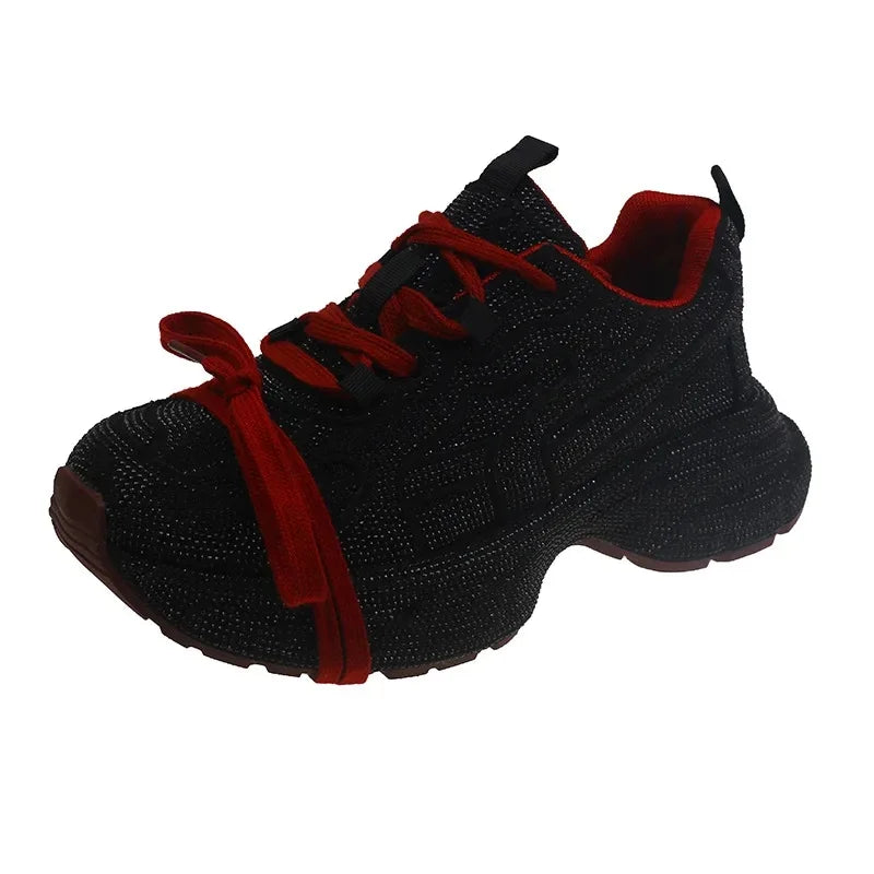 2025 Women's Dad Shoes Sparkling Rhinestone Thick Bottom Casual Sports Flashing Autumn Rubber Sole Non-Over Ankle sneakers_platform